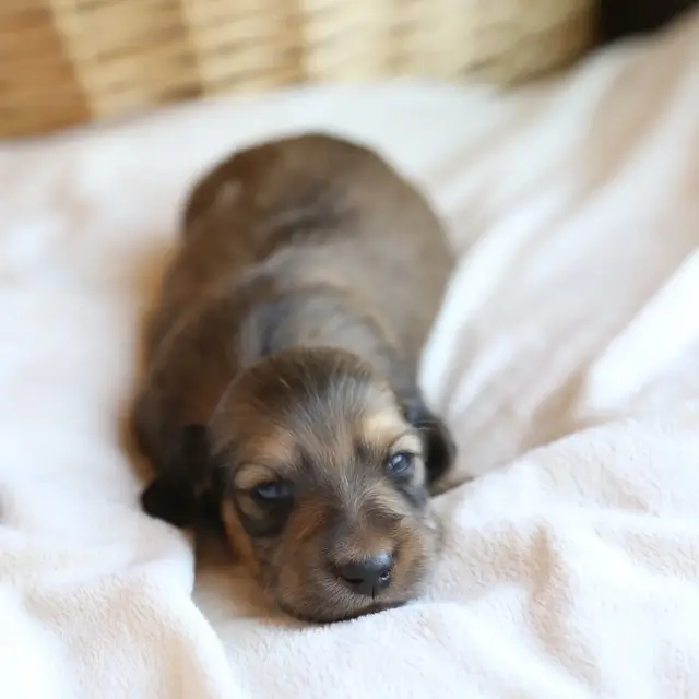Doc, Shaded Cream male mini dachshund puppy (3 week old photo)