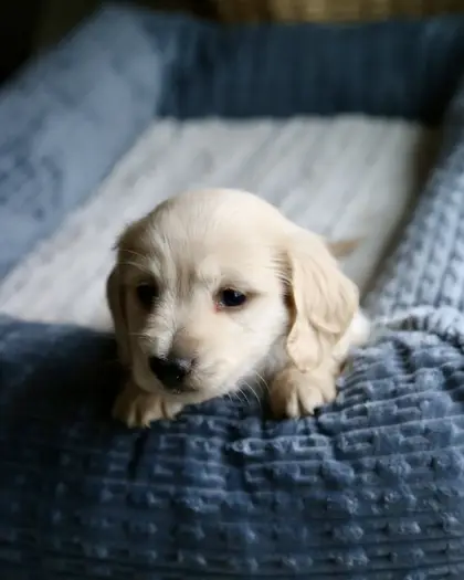 Ollie, Clear Cream puppy from a 2025 litter