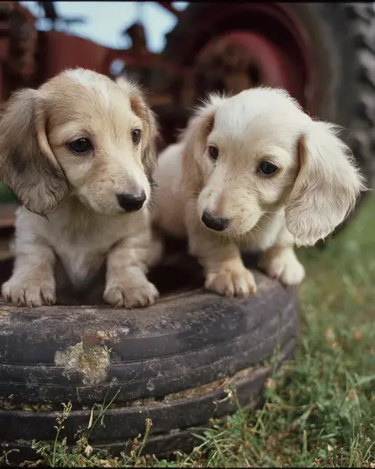 Puppies sitting in a tire